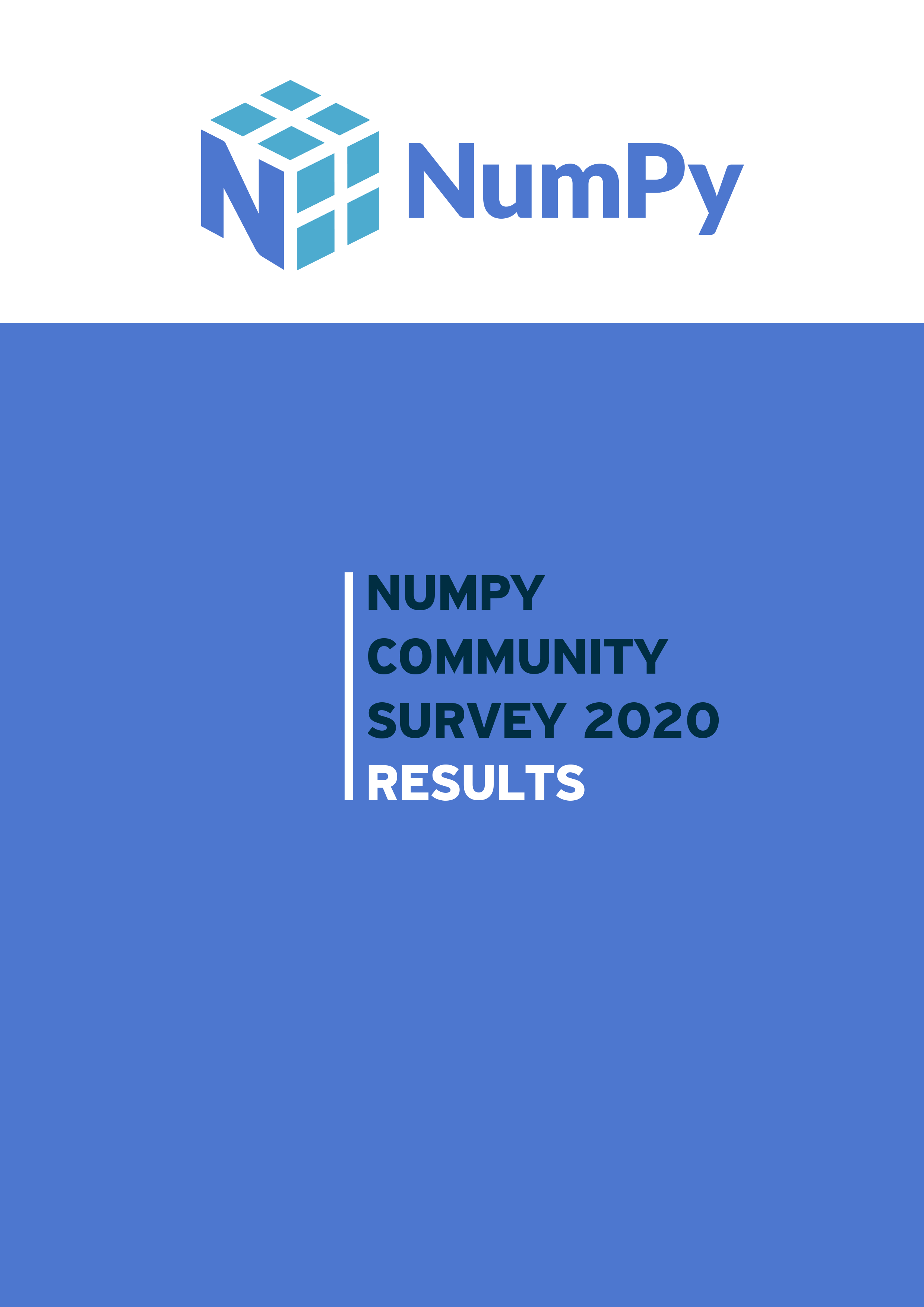 Cover page of the 2020 NumPy user survey report, titled 'NumPy Community Survey 2020 - results'